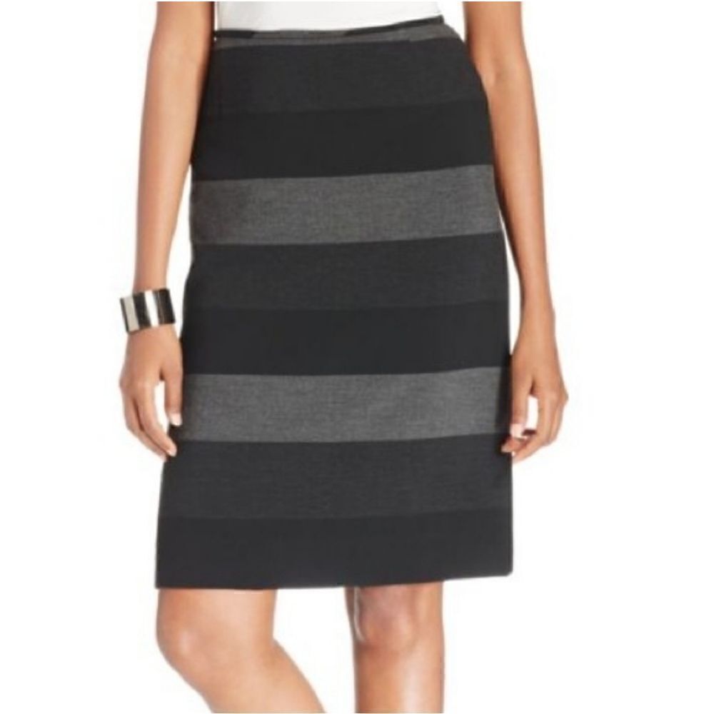 Tahari Arthur S. Levine Black and Gray Stripe Lined Pencil Skirt